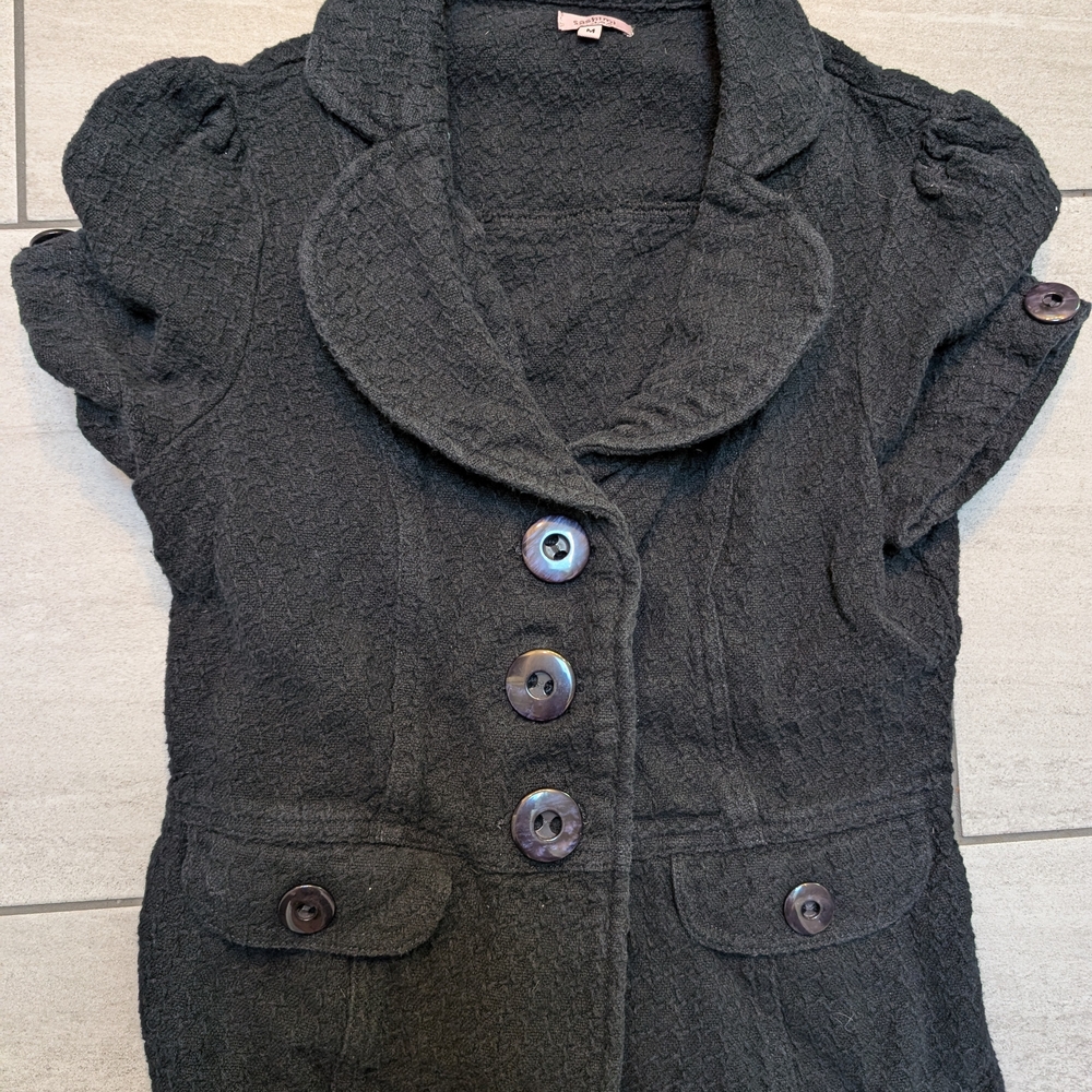 Junior Black Short Sleeve Button-Up Jacket